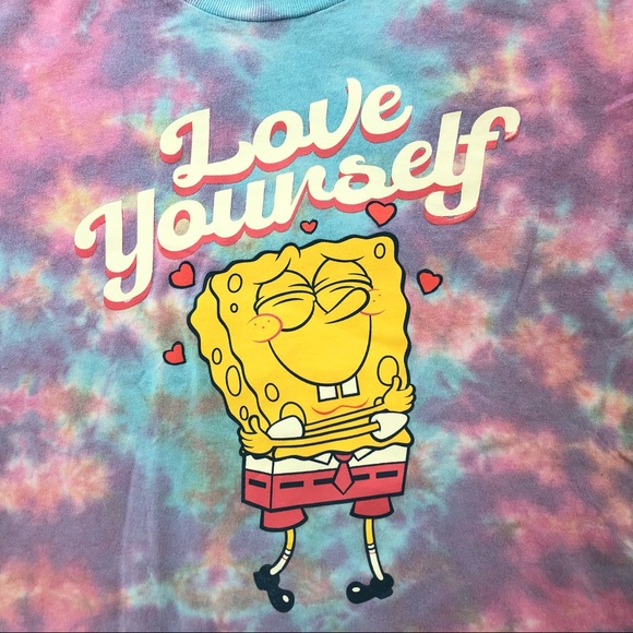 NICKELODEON • SpongeBob SquarePants Love Yourself Tie Dye Crop Top Tee Medium - Picture 3 of 9